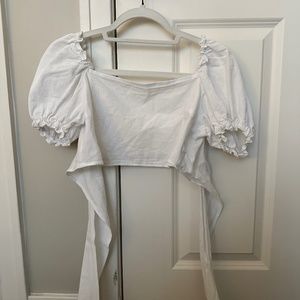 White Puff Sleeve Crop Top